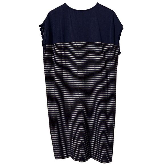 Boden Blue Gold Metallic Stripe Jersey Knit T-Shirt Dress cotton Ruffle Cuffs US - Picture 2 of 7